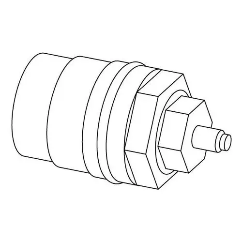 Zeichnung eines Ventileinsatzes mit einer zylindrischen Form und einer hexagonalen Unterseite, möglicherweise parteiweise für Systeme von Uponor.